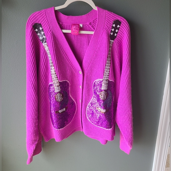 QUEEN OF SPARKLES Sweaters - Queen Of Sparkles Guitar Cardigan, Size Large